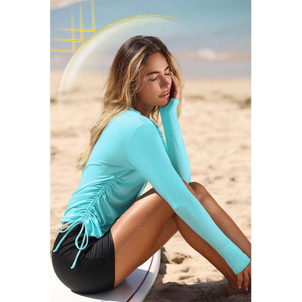 Attraco Women's 2 Piece Rash Guard Set Long Sleeve Swim Shirt Tops & High Waisted Shorts UPF 50+ Swimwear Set