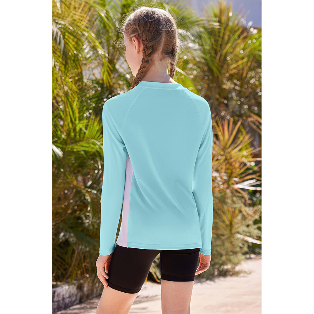 Charmo Rash Guard for Girls UPF 50+ UV Protection Swim Shirt Zip Up Long Sleeve Swim Top Athletic Shirts 7-16 Years