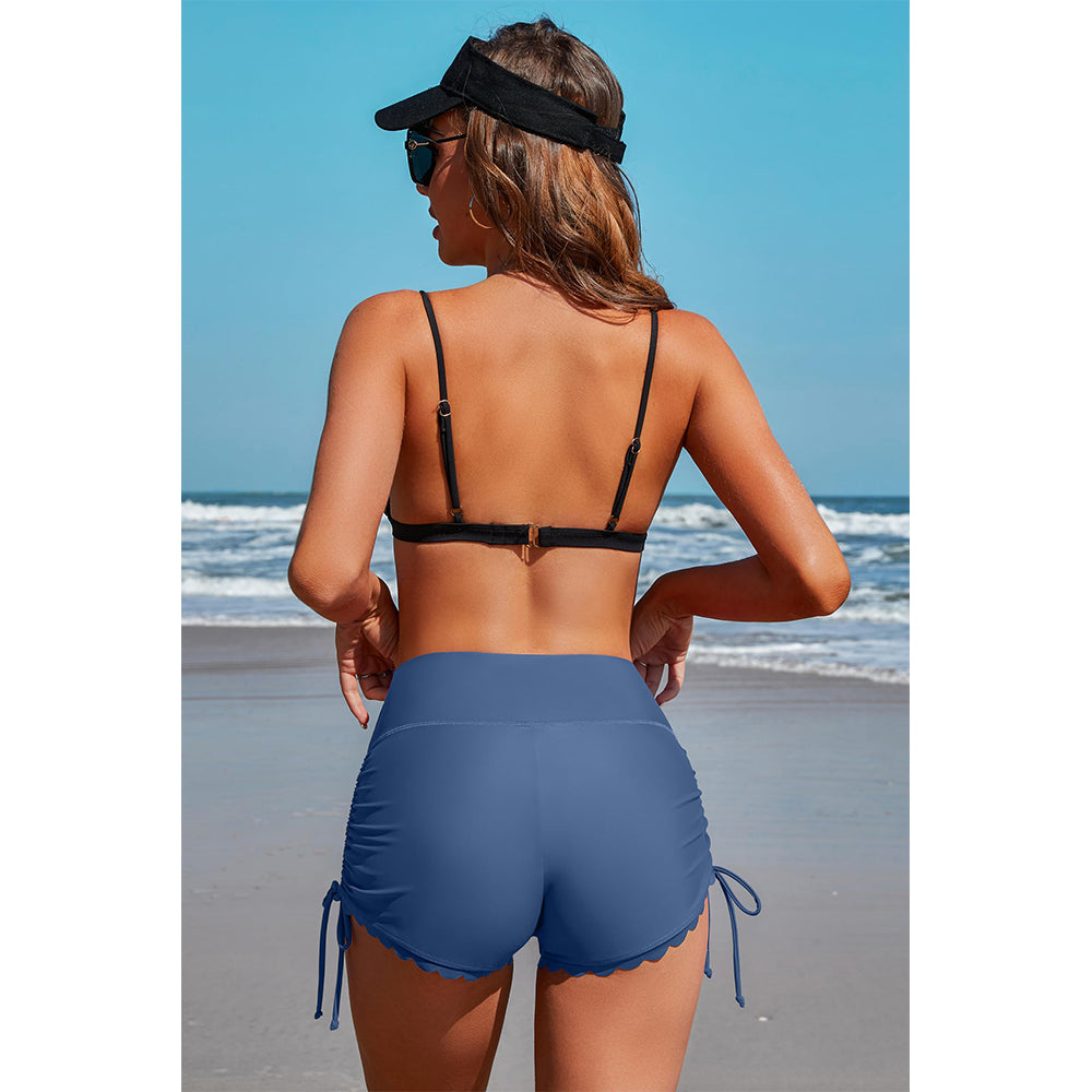 Charmo Women's High-Waist Scalloped Swim Shorts Adjustable Ties & Comfortable Coverage Swimming Bottom