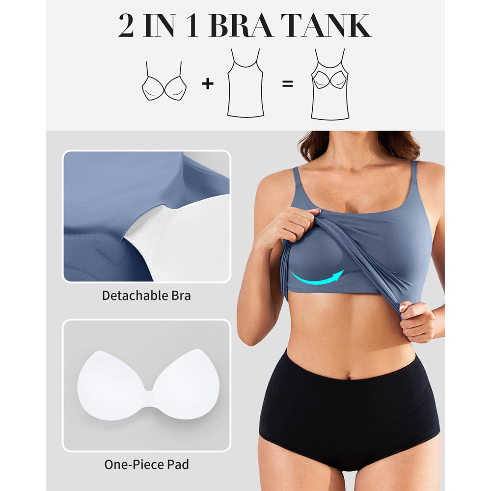 Attraco Women's Tank Top with Built in Bra Adjustable Strap Camisole Top Summer Sleevless Cami Shirt