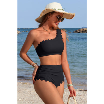 Charmo Women's Convertible One-Shoulder Scalloped Bikini Set