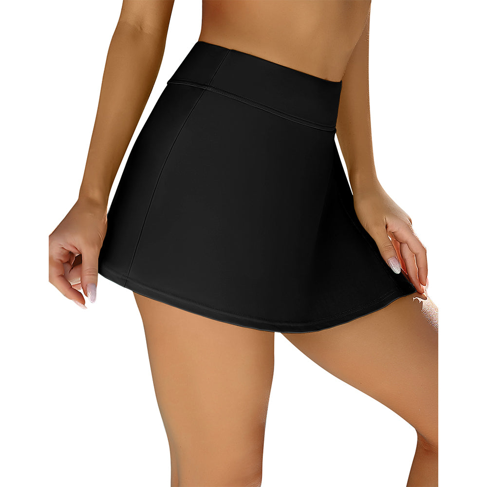 Charmo Women's High Waisted Swim Skirt with Side Split and Built-in Briefs