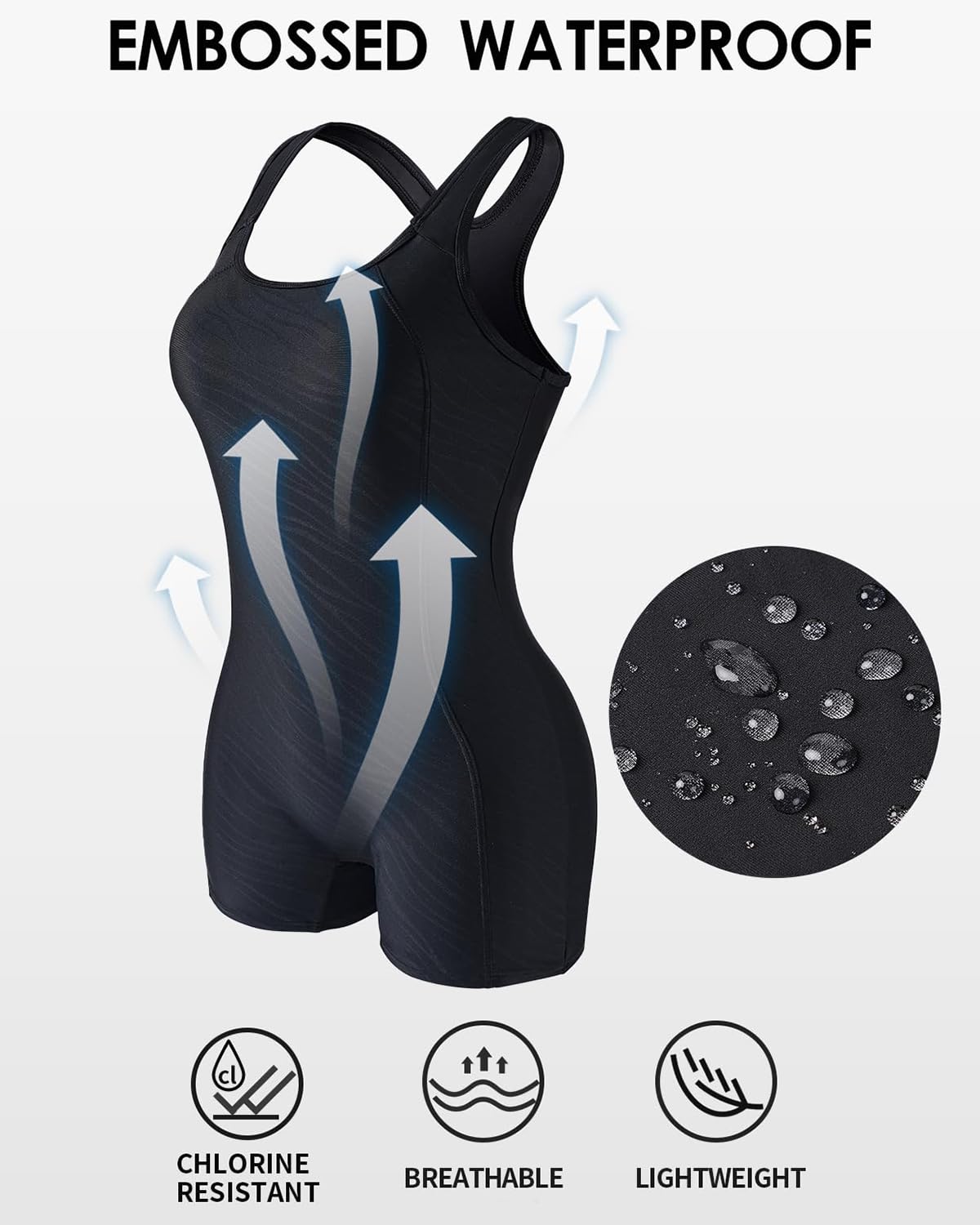 Charmo Women's Faux Shark Skin Swimsuit Boyleg One Piece Water Aerobic Competitive Bathing Suit