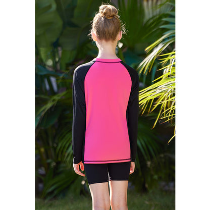 Charmo Rash Guard for Girls UPF 50+ UV Protection Swim Shirt Zip Up Long Sleeve Swim Top Athletic Shirts 7-16 Years