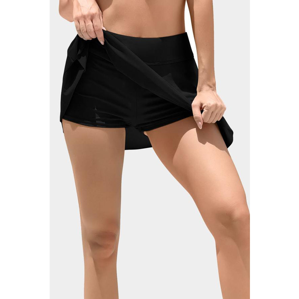 Charmo Women's High Waist Double-Layer Ruffled Swim Skirt with Built-In Shorts