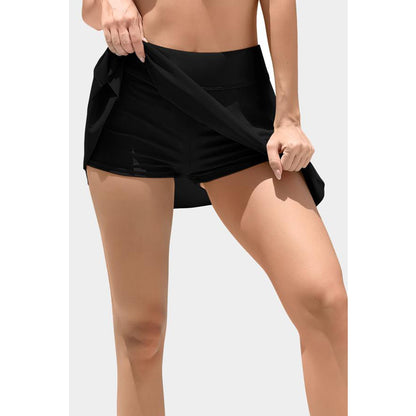 Charmo Women's High Waist Double-Layer Ruffled Swim Skirt with Built-In Shorts