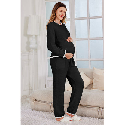V For City Pajamas Fleece 2 Piece Postpartum Lounge Set Maternity Comfy Pockets Color Block Long Sleeve Cozy Winter