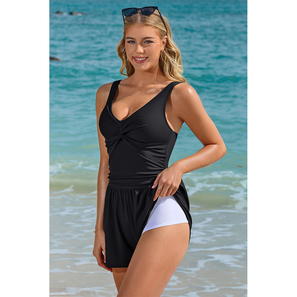 Charmo Women's Twist Front Romper Swimsuits Tummy Control One Piece Swimsuit with Shorts Slimming Bathing Suit