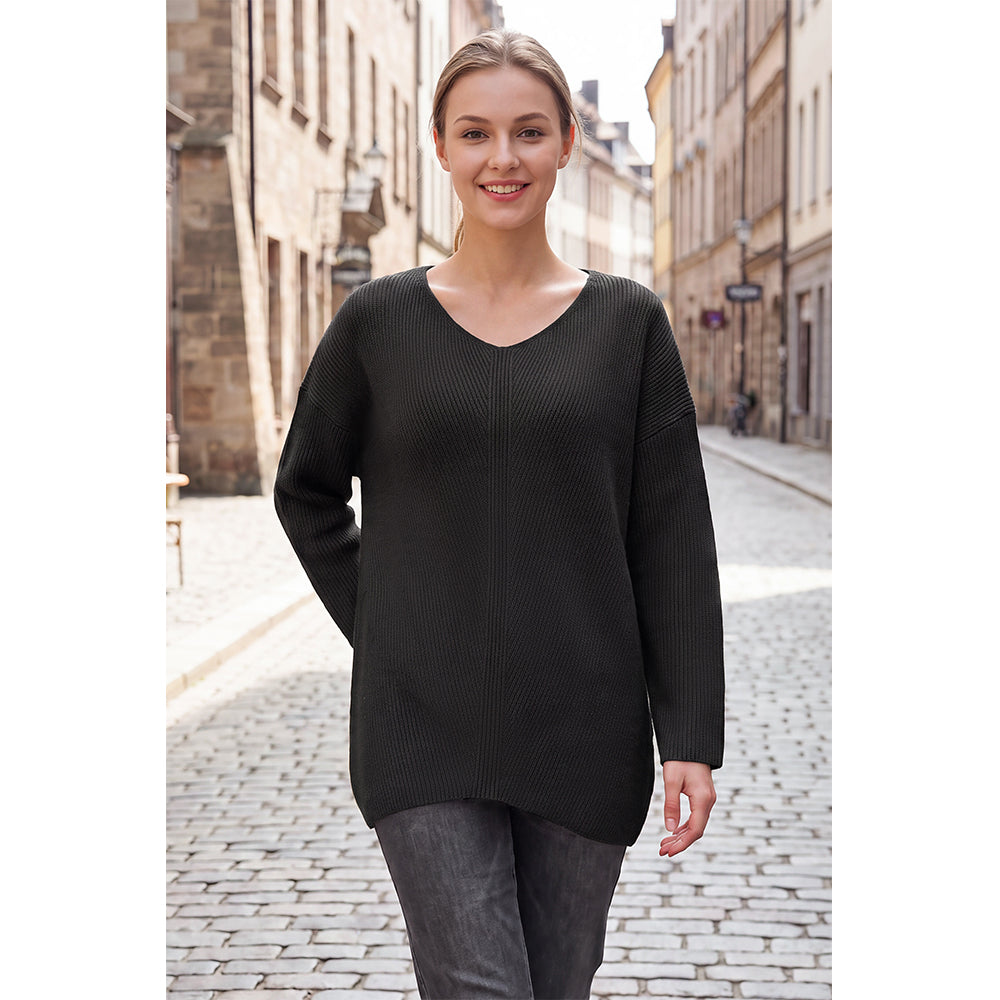 Attraco Women's Oversized V Neck Tunic Sweater Long Sleeve Ribbed Knit Pullover Casual Fall Winter Soft Cozy Top