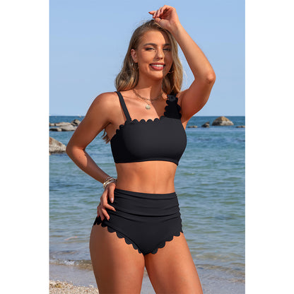 Charmo Women's Convertible One-Shoulder Scalloped Bikini Set