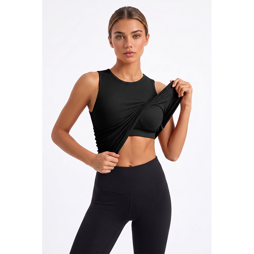 Attraco Women's Ribbed Athletic Tank Top with Built-In Bra and Side Ruched Detail