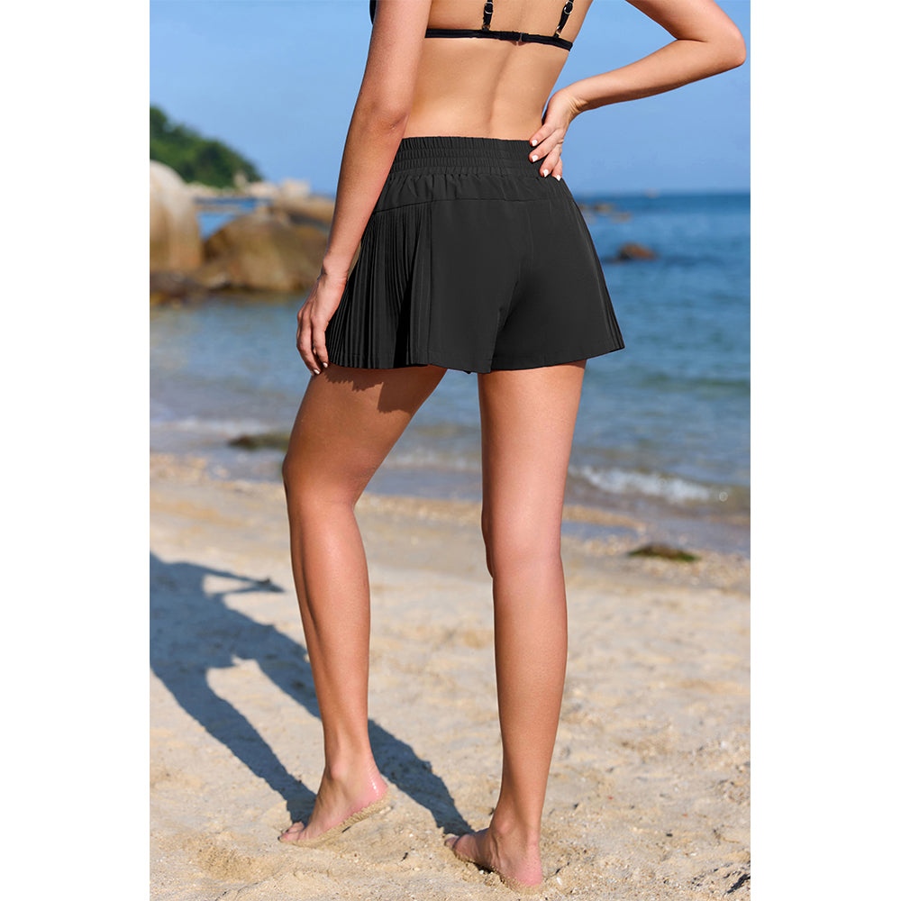 Charmo Women's High Waisted Swim Shorts with Inner Hidden Pockets and Built-in Briefs