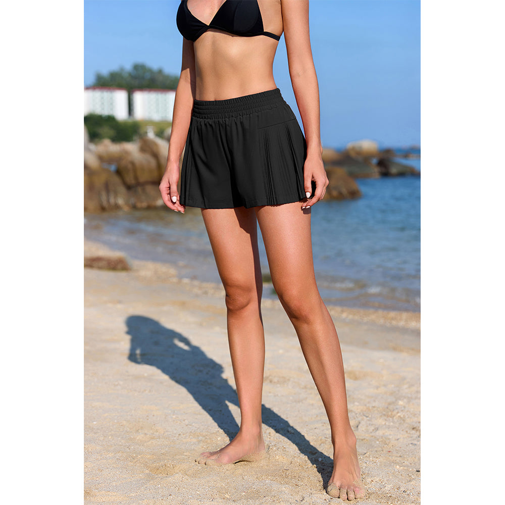 Charmo Women's High Waisted Swim Shorts with Inner Hidden Pockets and Built-in Briefs