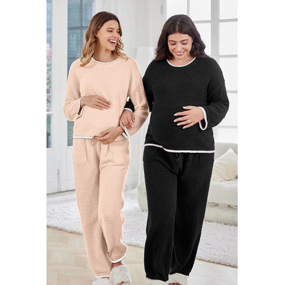 V For City Pajamas Fleece 2 Piece Postpartum Lounge Set Maternity Comfy Pockets Color Block Long Sleeve Cozy Winter