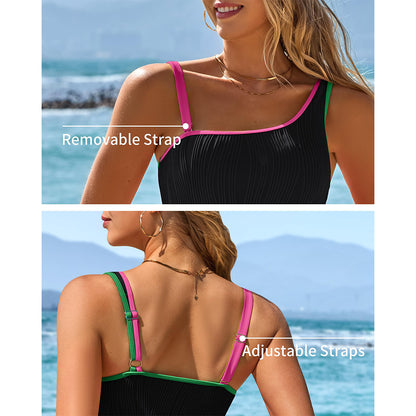 Charmo One Piece Swimsuit for Women One Shoulder Modest Bathing Suits Color Block Neon Swim Suit Slimming Swimwear 2026