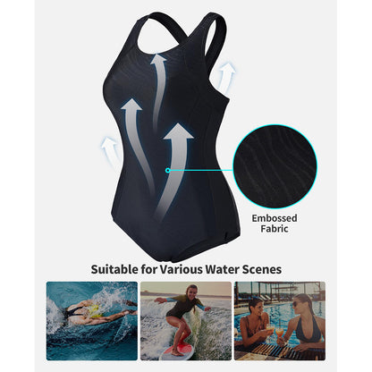 Charmo Women's Color Block One Piece Athletic Racerback Swimsuit Slimming Bathing Suit
