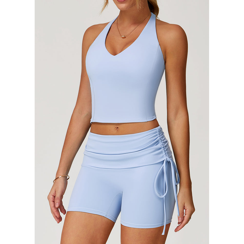 Attraco Women's Halter V-Neck Racerback Cropped Sports Tank Top with Removable Pads Athletic Tops Yoga Tops
