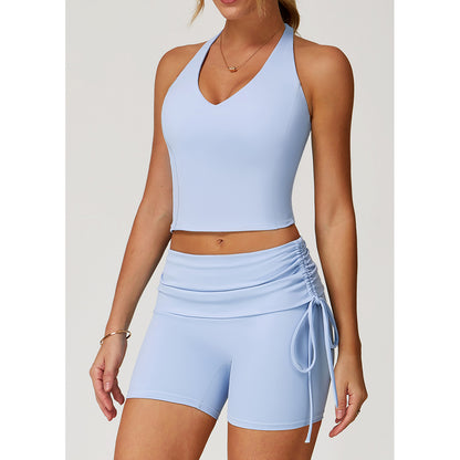 Attraco Women's Halter V-Neck Racerback Cropped Sports Tank Top with Removable Pads Athletic Tops Yoga Tops