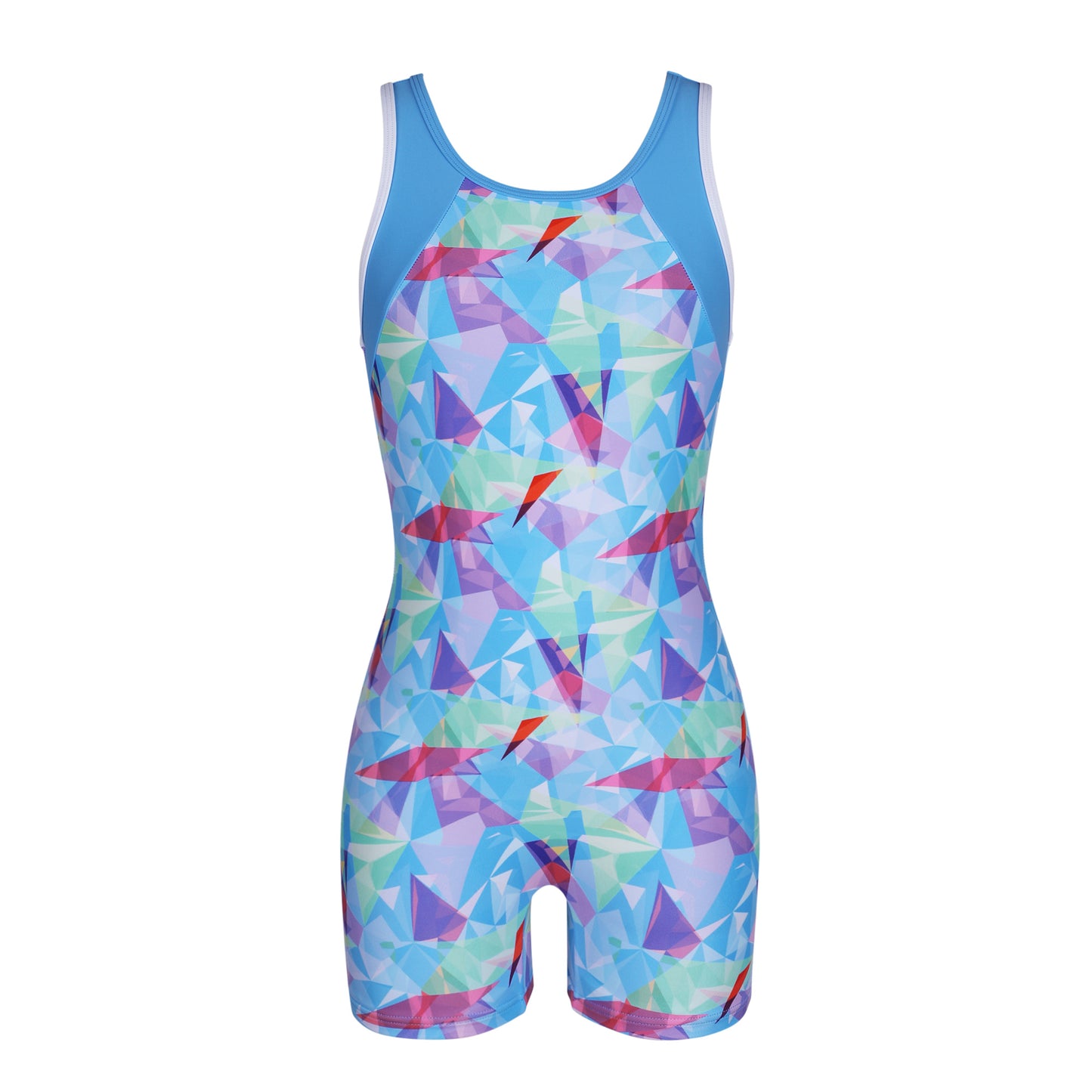 Charmo Girls Geometric Blue Print Boyleg One Piece Swimsuit Athletic Bathing Suit Competitive Swimwear Size 7-14 Years