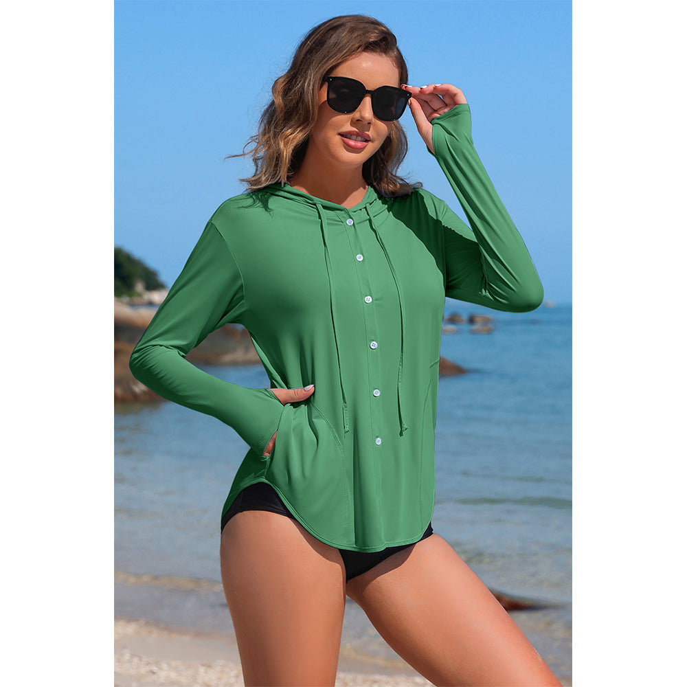 Attraco Women's UPF 50+ Sun Protection Clothing Rash Guard Button Down SPF Hoodie Beach Shirts