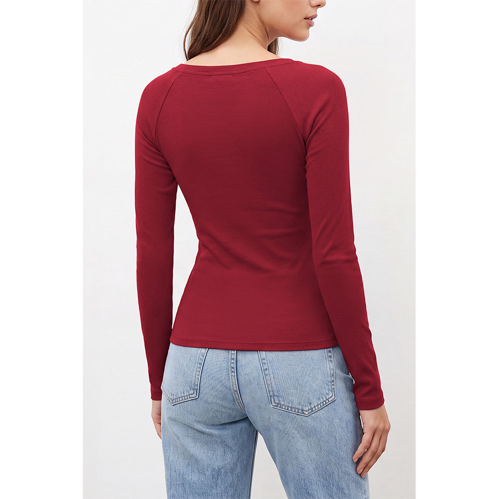 Attraco Women's Long Sleeve Scoop Neck Top with Built-in Bra Pads and Side Ruched Detail
