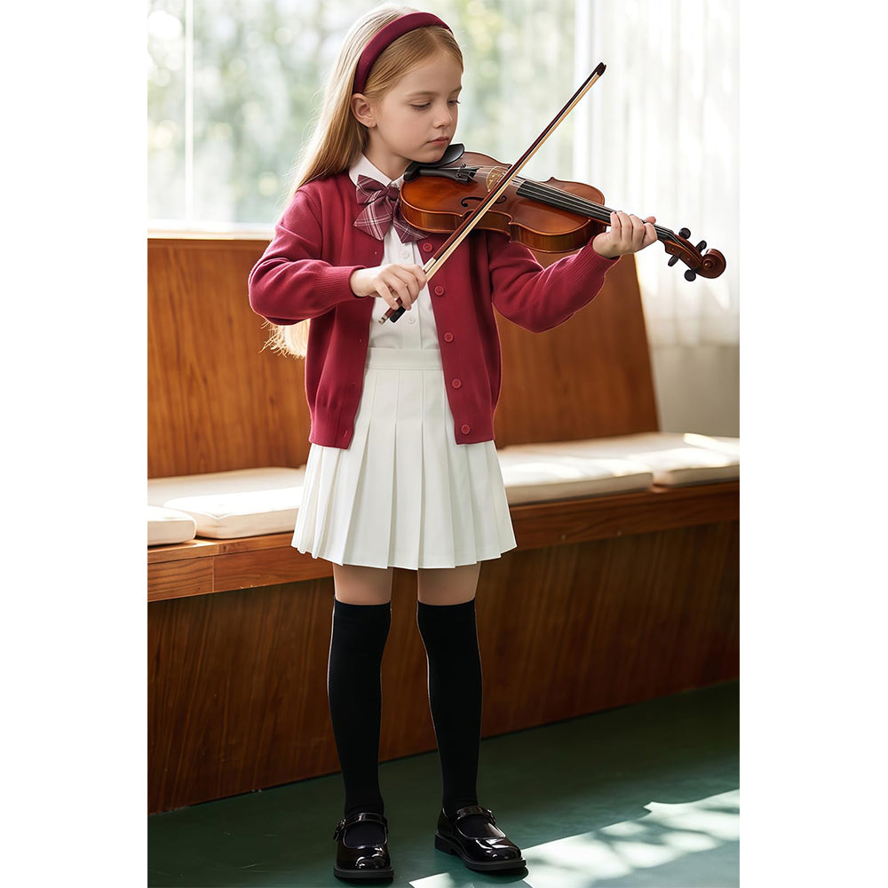 Attraco Kids Girls 100% Cotton Button-Up Knit Cardigan Sweater, Long Sleeve Crewneck School Uniform for Boys & Girls 5-12Years