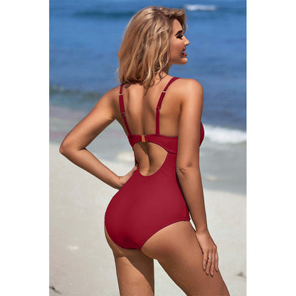 Charmo Women's Scalloped V-Neck Double-Strap One-Piece Swimsuit