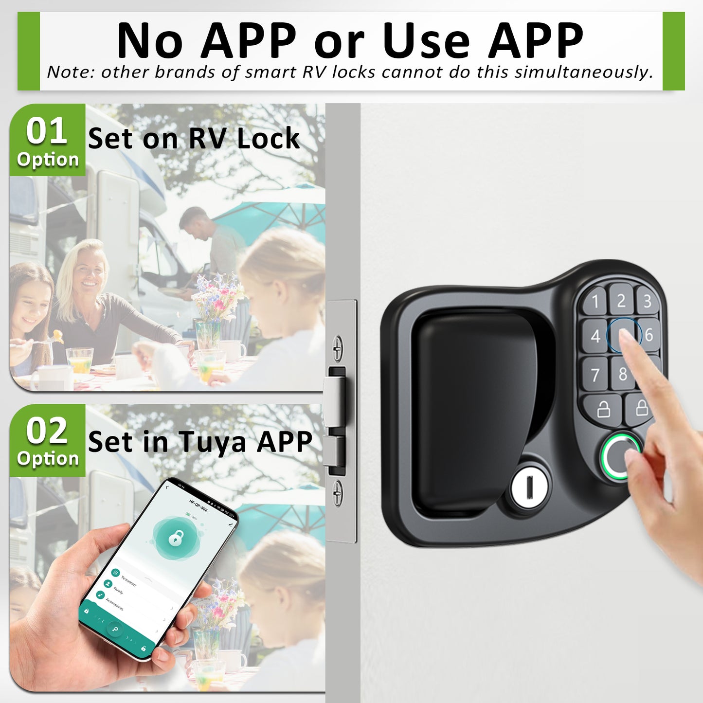 Wodli RV Door Lock Keyless Entry, 4-in-1 RV Keyless Entry with Bluetooth, Fingerprint, Keypad, Camper Door Lock, RV Door Latch for Camper, Lock Hole 3.75"x2.75"x1.5", Not fit Class A or Class C RVs