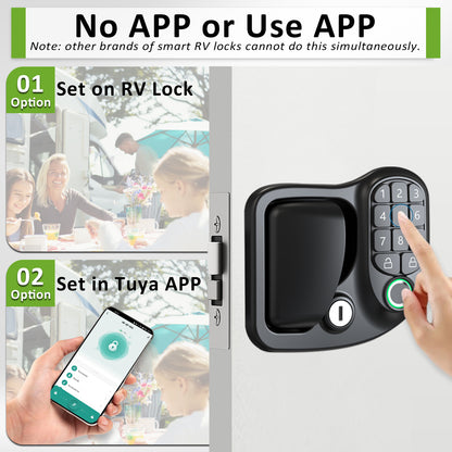 Wodli RV Door Lock Keyless Entry, 4-in-1 RV Keyless Entry with Bluetooth, Fingerprint, Keypad, Camper Door Lock, RV Door Latch for Camper, Lock Hole 3.75"x2.75"x1.5", Not fit Class A or Class C RVs