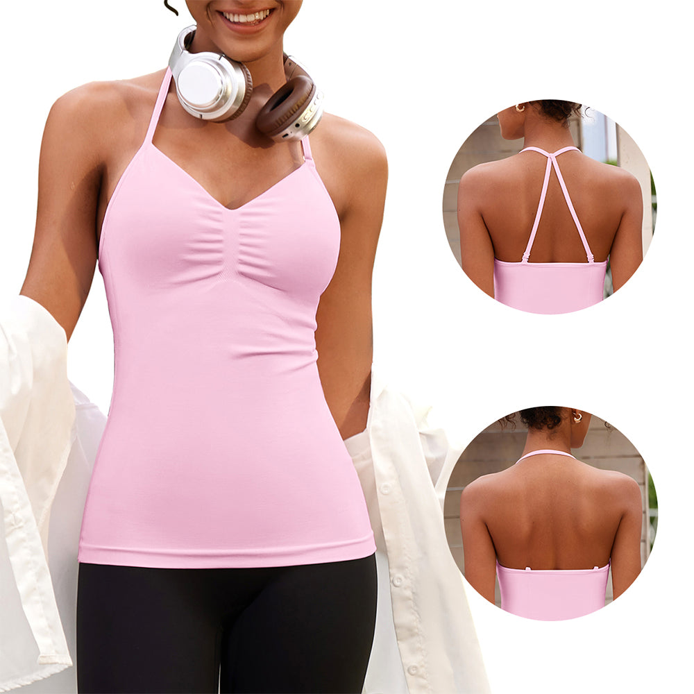 Attraco Built in Bra Halter Tops for Women Padded Workout Tank Strappy Camisole Gym Yoga Cami Top