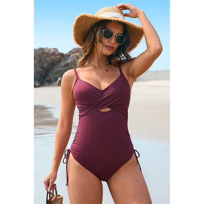 Charmo Women's  Ribbed Wrap-Front Cutout One-Piece Swimsuit Side-Tie & Adjustable Back Straps Bathing Suit