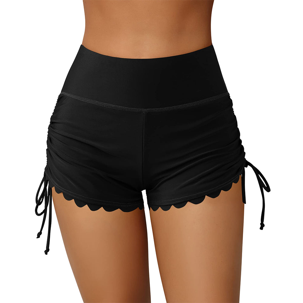 Charmo Women's High-Waist Scalloped Swim Shorts Adjustable Ties & Comfortable Coverage Swimming Bottom