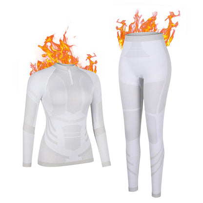 Attraco Women's Quarter Zip Thermal Base Layer Set Seamless Long Sleeve Compression Top & High Waist Leggings Winter Ski Underwear