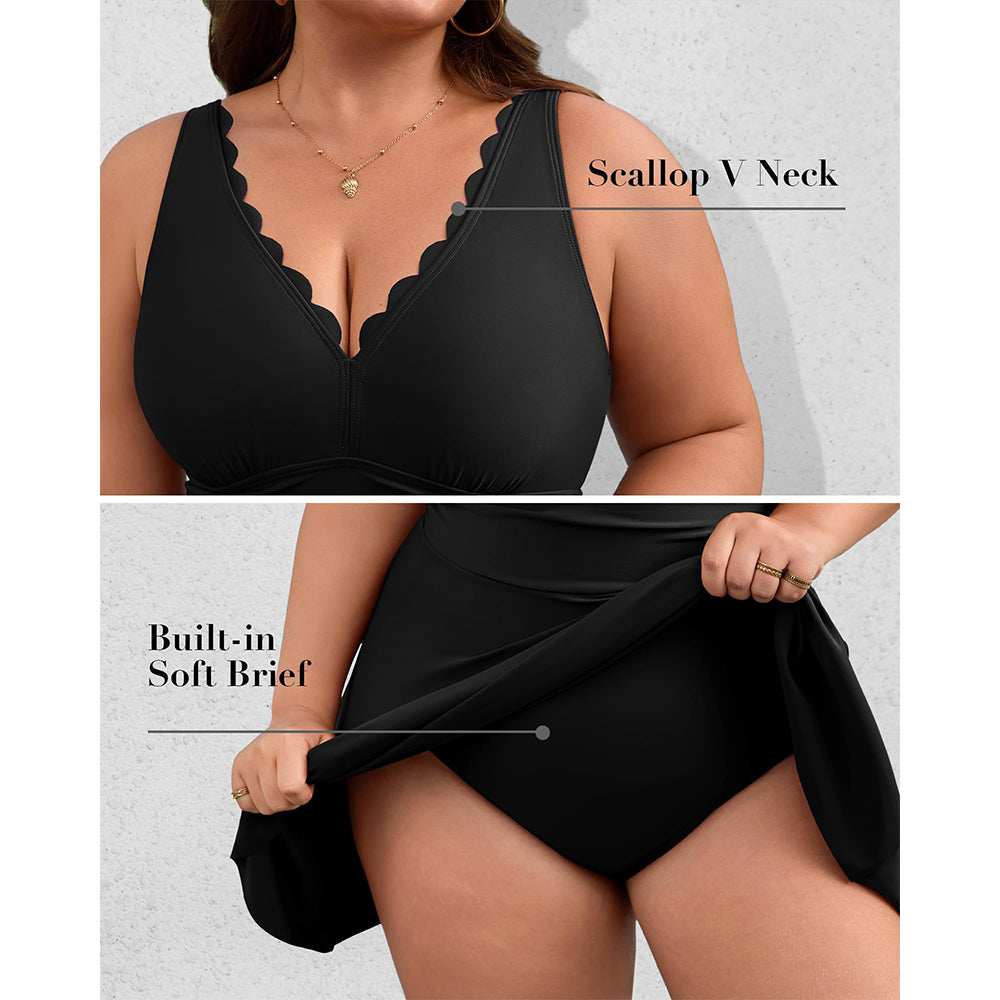 Charmo Women's Plus Size One Piece Swim Dress with Tummy Control & Adjustable Straps Full Coverage Swimsuit