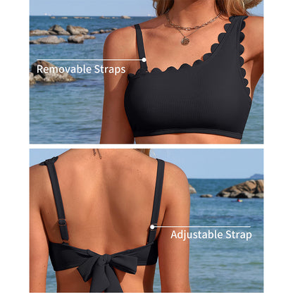 Charmo Women's Convertible One-Shoulder Scalloped Bikini Set