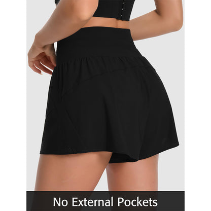 Charmo Women's High Waisted Elastic Swim Shorts with Adjustable Drawstring Built-in Liner Board Shorts
