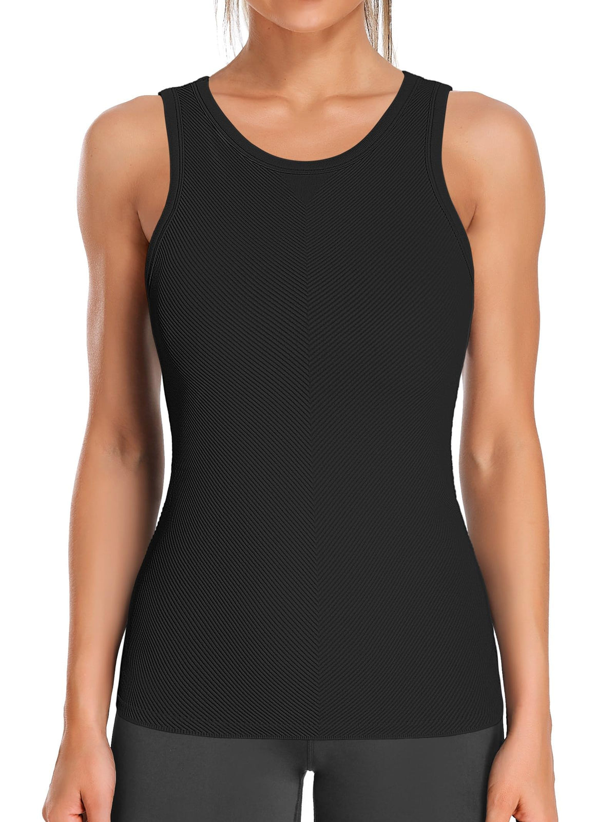 Attraco Women's Workout Tank Tops Seamless Full Length Gym Tops Athletic Yoga Top Built in Bra