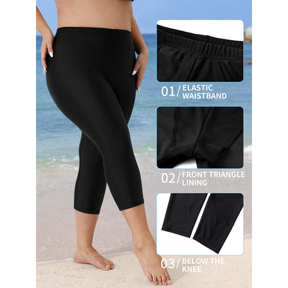 Charmo Women's Plus Size High Waisted Swim Pants Capri Swimming Leggings
