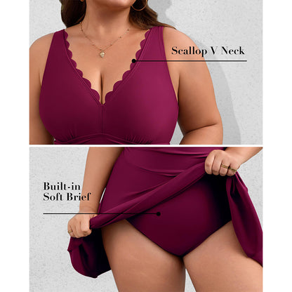 Charmo Women's Plus Size One Piece Swim Dress with Tummy Control & Adjustable Straps Full Coverage Swimsuit Dress