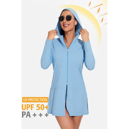 Attraco Women's Rash Guard Shirts Hooded Swim Shirts with Pockets Zipper Swimsuit Cover Up