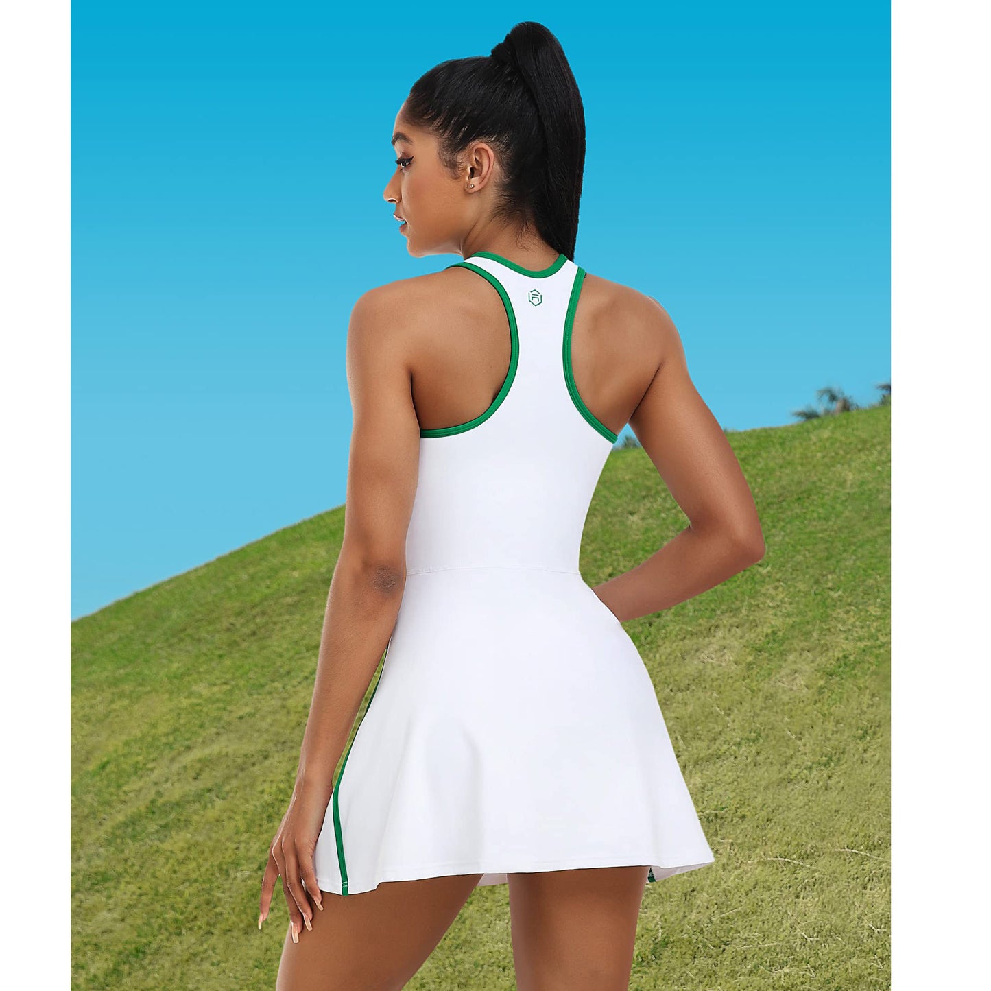 Tennis Dresses for Women with Shorts Pockets and Bra V Neck Racerback Golf Outfits-2412