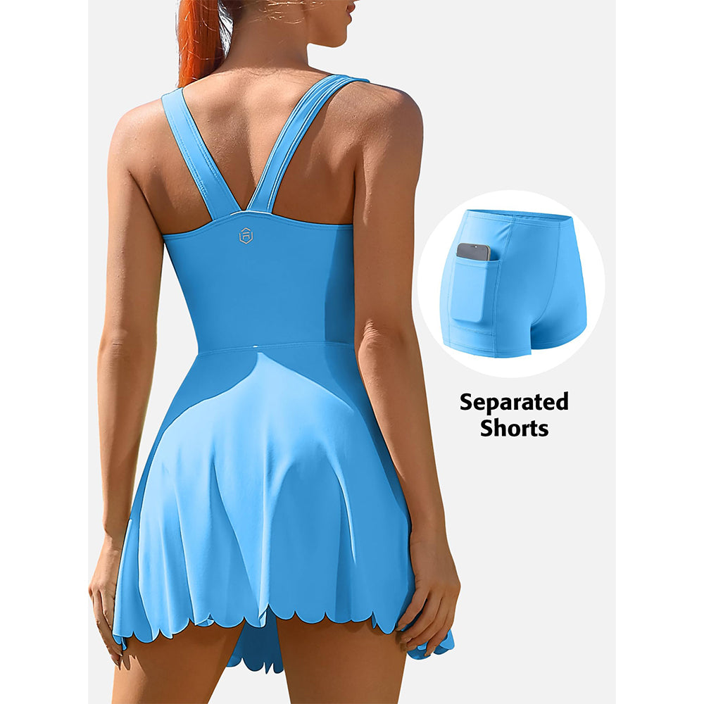 Women's Tennis Dress with Shorts Workout Golf Skirts with Pockets Athletic Dresses Sport Dresses-2403