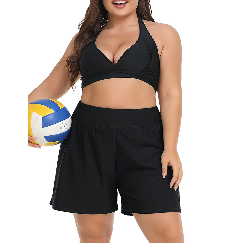 Charmo Women's Plus Size Swim Shorts High Waisted Board Shorts Tankini Swimsuit Bottom with Pockets