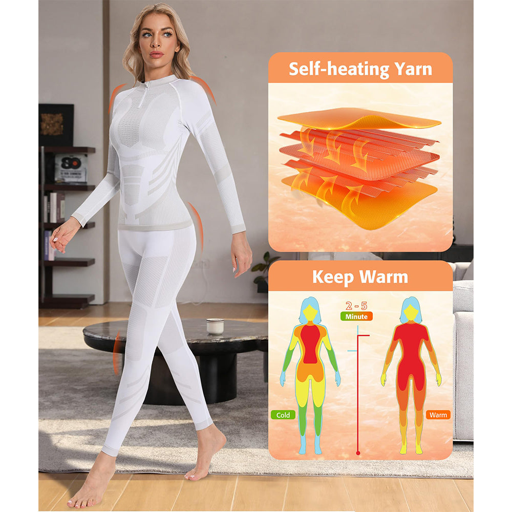 Attraco Women's Quarter Zip Thermal Base Layer Set Seamless Long Sleeve Compression Top & High Waist Leggings Winter Ski Underwear