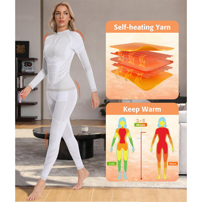 Attraco Women's Quarter Zip Thermal Base Layer Set Seamless Long Sleeve Compression Top & High Waist Leggings Winter Ski Underwear