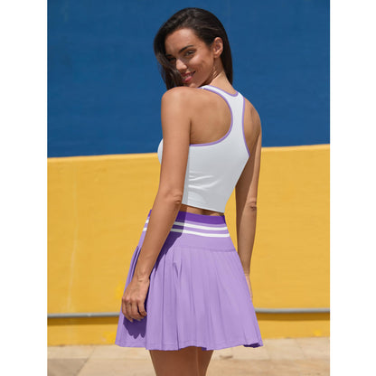 High Waist Pleated Skirt Two Piece Tennis Dress-AMB20575