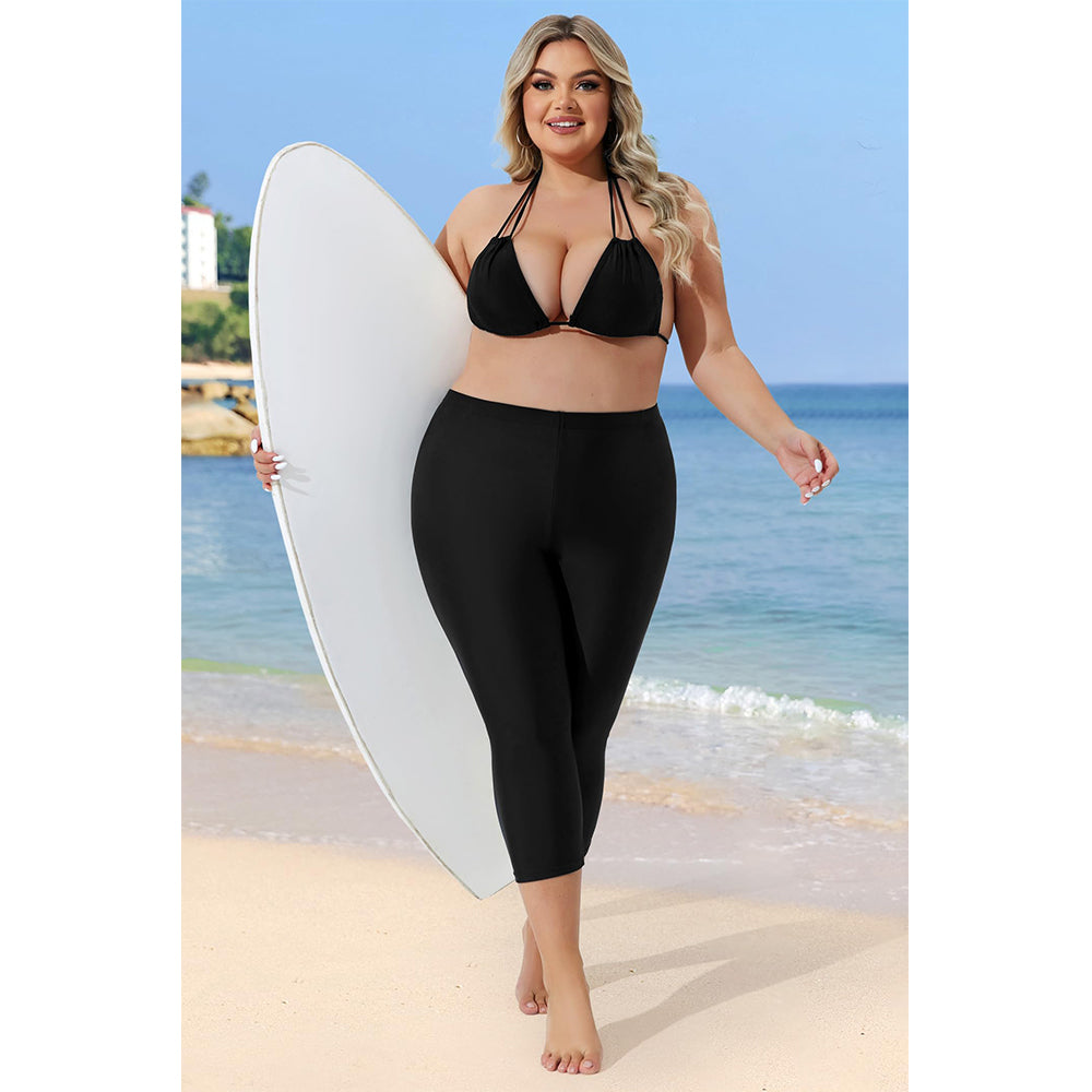 Charmo Women's Plus Size High Waisted Swim Pants Capri Swimming Leggings