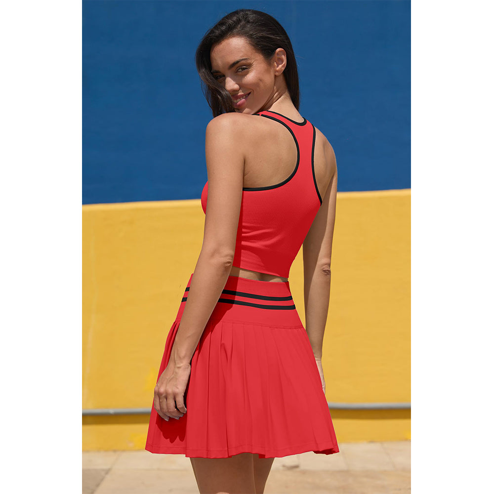 High Waist Pleated Skirt Two Piece Tennis Dress-20575