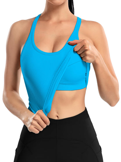 Attraco Women's Ribbed Workout Crop Tops with Built in Bra Yoga Racerback Tank Top Sport Tops Workout Tops