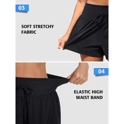 Charmo Women's High Waisted Elastic Swim Shorts with Adjustable Drawstring Built-in Liner Board Shorts